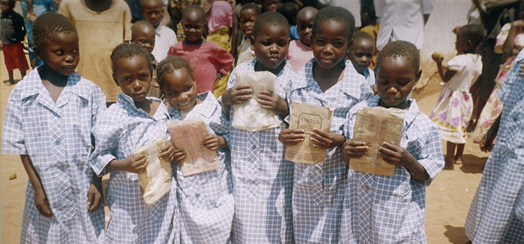 Young girls wearing donated schools uniforms
